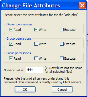 setting FileZilla permissions